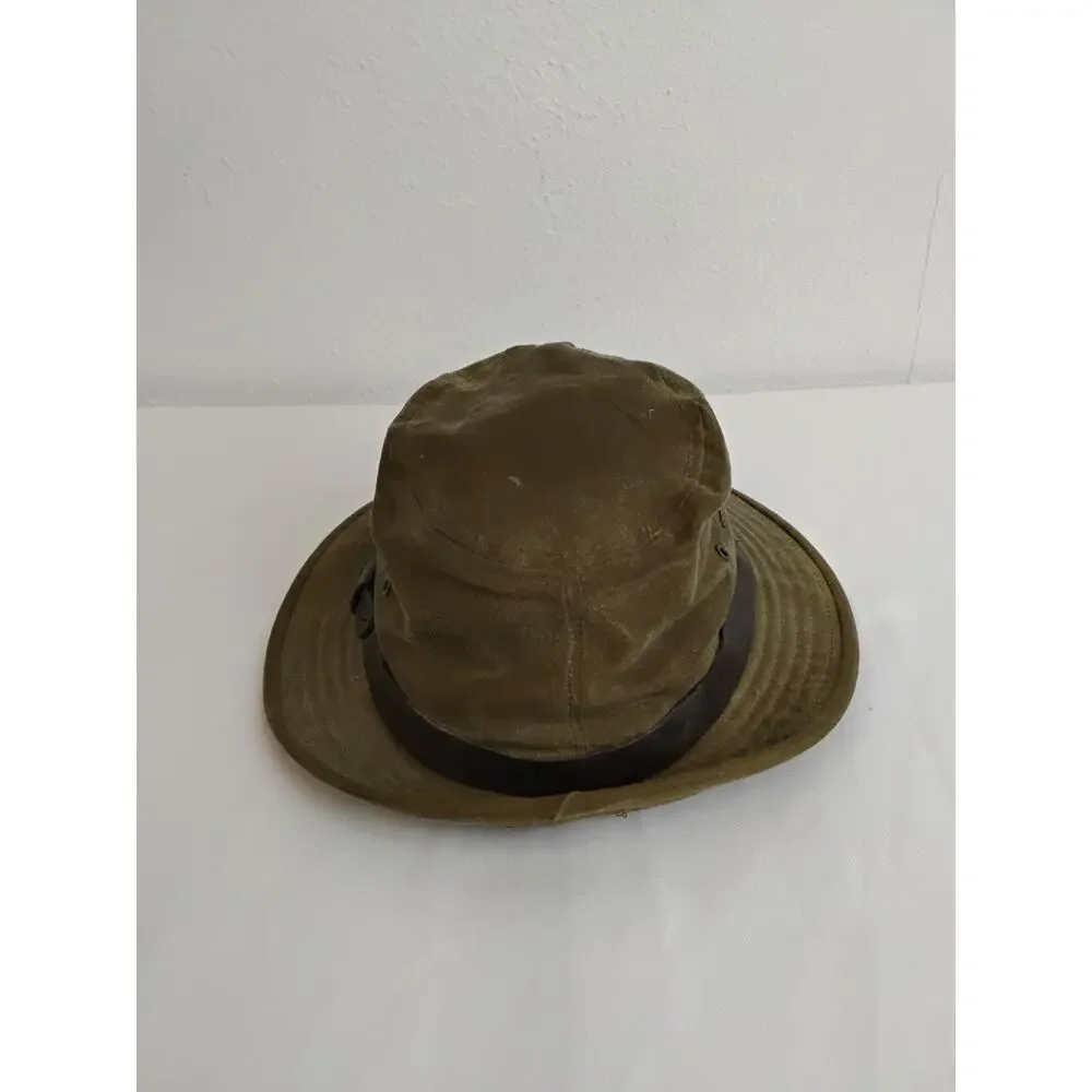 C.C. Filson Tin Cloth Packer Hat Waxed Canvas Leather Band USA Made #W5192